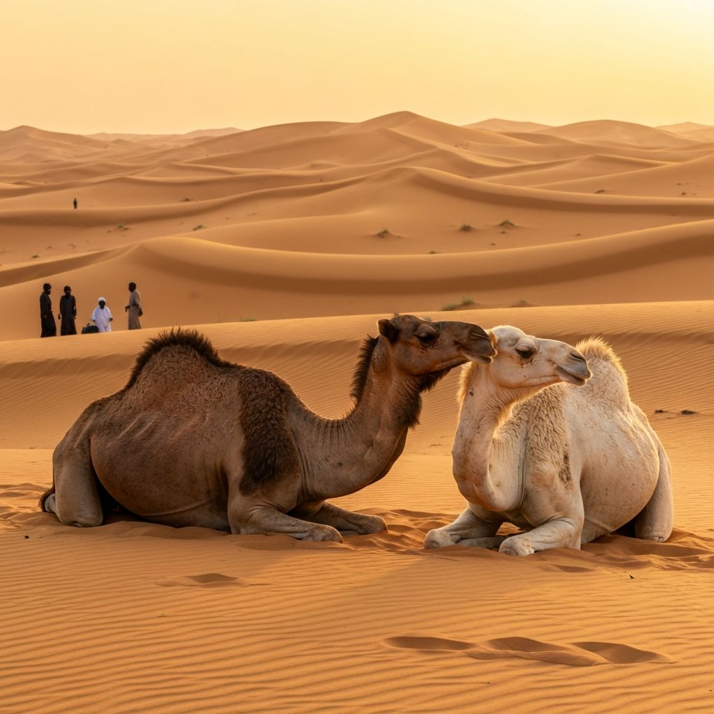 جمال في الصحراء عند الغروب
